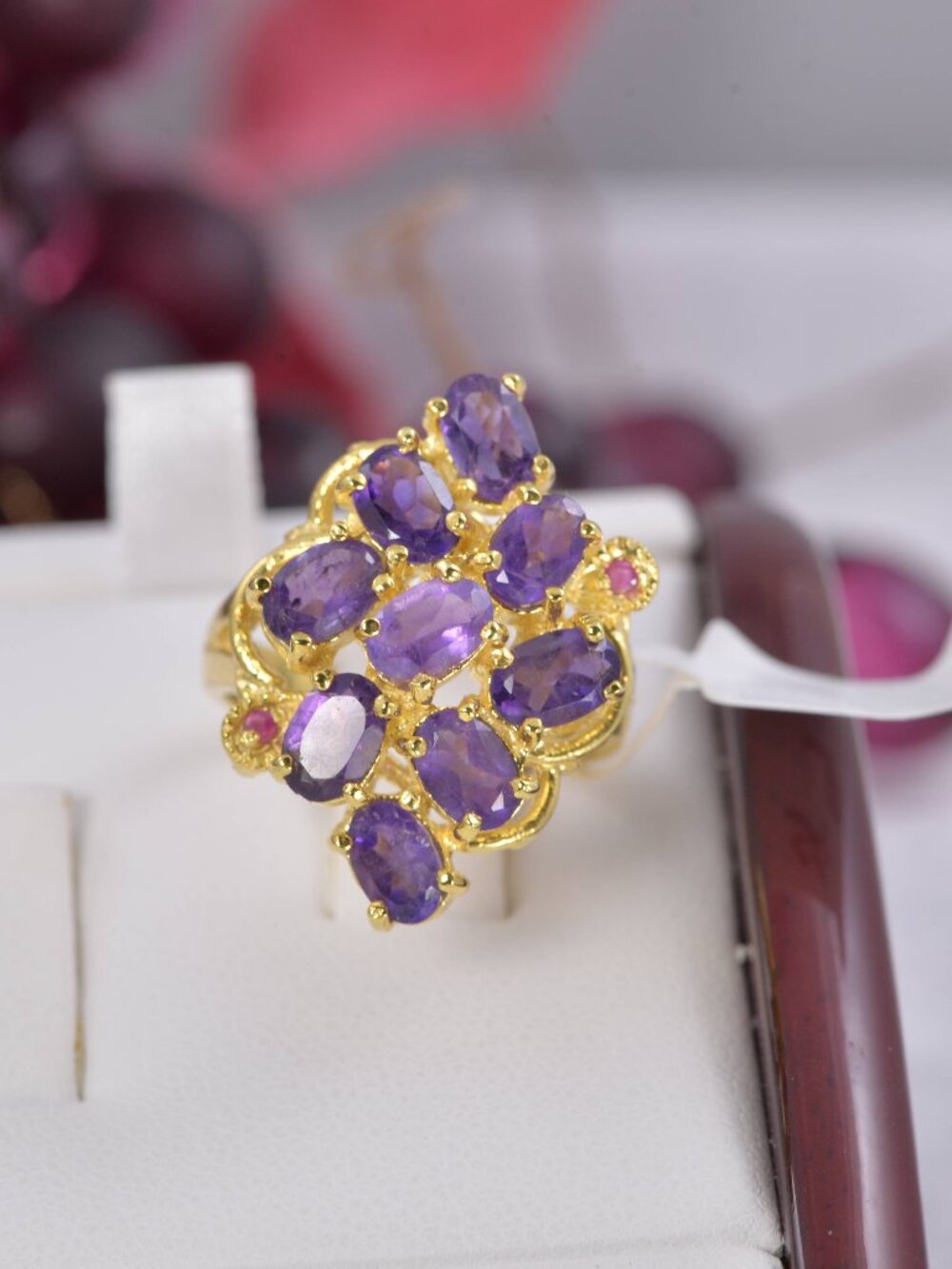 Natural Amethyst w/ Natural Ruby Ring Real 925 Sterling Silver sz 8